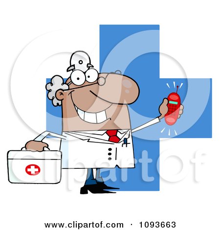 Clipart Waving Caucasian Male Doctor With A Cross And Ringing Phone - Royalty Free Vector Illustration by Hit Toon