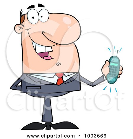 Clipart Caucasian Businessman Holding A Ringing Cell Phone - Royalty Free Vector Illustration by Hit Toon