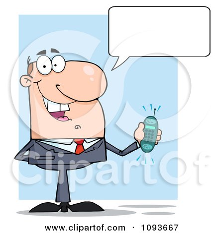 Clipart Talking Caucasian Businessman Holding A Ringing Cell Phone - Royalty Free Vector Illustration by Hit Toon