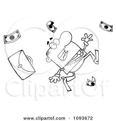 Clipart Outlined Businessman Tripping And Dropping Money - Royalty Free Vector Illustration by Hit Toon