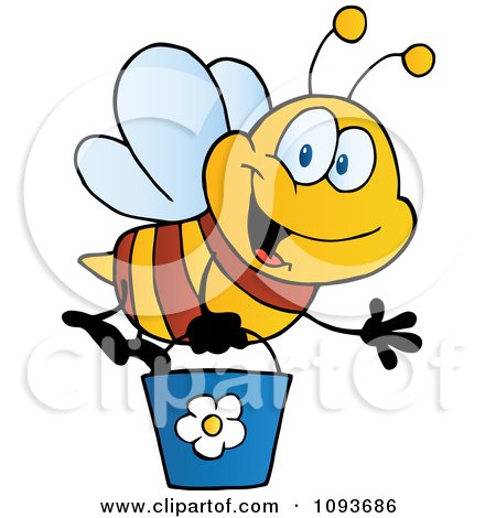 Clipart Bee Waving And Flying With A Bucket - Royalty Free Vector Illustration by Hit Toon