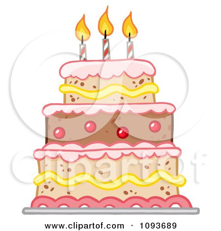 Clipart Layered Birthday Cake With Three Candles - Royalty Free Vector Illustration by Hit Toon