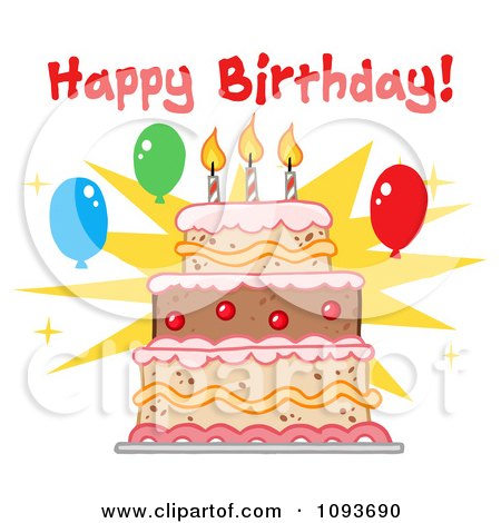 Clipart Happy Birthday Greeting Over A Cake With Three Candles - Royalty Free Vector Illustration by Hit Toon