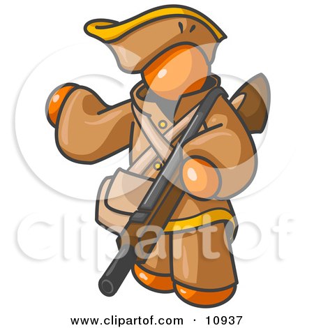 Orange Man in Hunting Gear, Carrying a Rifle Clipart Illustration by Leo Blanchette