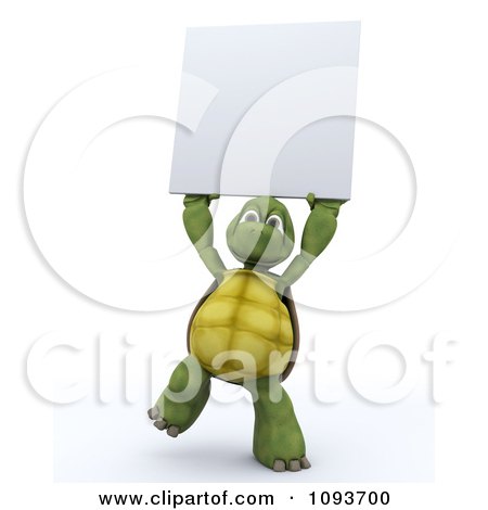 Clipart 3d Tortoise Holding Up A Blank Sign - Royalty Free Illustration by KJ Pargeter