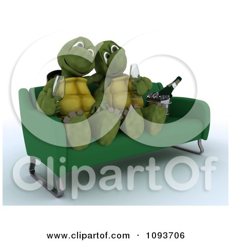 Clipart 3d Tortoise Couple Drinking Champagne On A Sofa - Royalty Free Illustration by KJ Pargeter