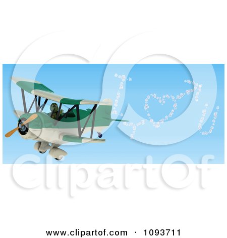 Clipart 3d Tortoise Flying A Red Biplane And Writing I Heart U In The Sky - Royalty Free Illustration by KJ Pargeter