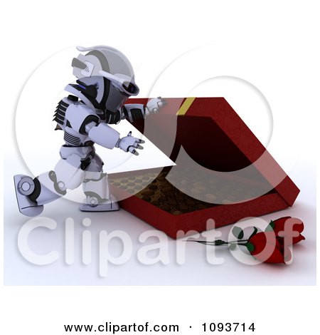Clipart 3d Valentines Day Robot Opening A Box Of Chocolates - Royalty Free Illustration by KJ Pargeter