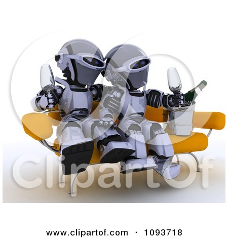 Clipart 3d robot couple sitting on a sofa and drinking Champagne - Royalty Free Illustration by KJ Pargeter