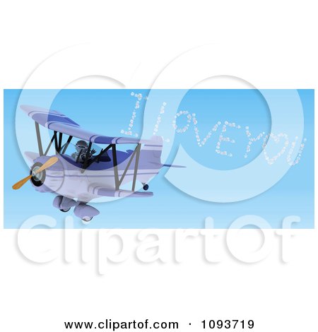 Clipart 3d Robot Flying A Red Biplane And Creating I Love You In The Sky - Royalty Free Illustration by KJ Pargeter