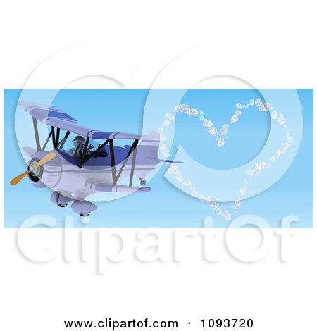 Clipart 3d Robot Flying A Red Biplane And Creating A Valentine Heart In The Sky - Royalty Free Illustration by KJ Pargeter
