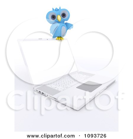 Clipart 3d Blue Owl Resting On A Laptop - Royalty Free Illustration by KJ Pargeter