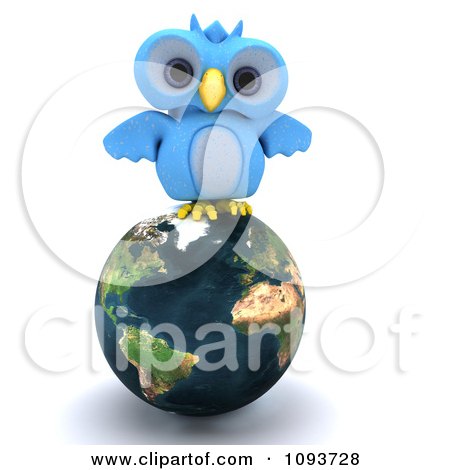 Clipart 3d Blue Owl Resting On A Globe - Royalty Free Illustration by KJ Pargeter