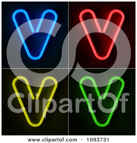 Clipart Blue Red Yellow And Green Neon Capital V Letters - Royalty Free CGI Illustration by stockillustrations