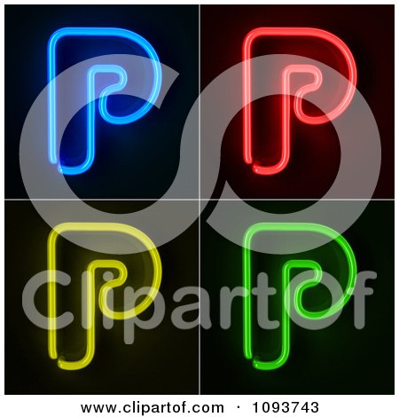 Clipart Blue Red Yellow And Green Neon Capital P Letters - Royalty Free CGI Illustration by stockillustrations
