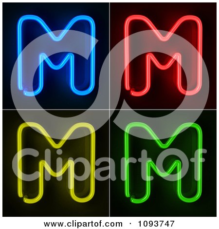 Clipart Blue Red Yellow And Green Neon Capital M Letters - Royalty Free CGI Illustration by stockillustrations