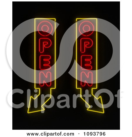 Clipart Neon Open Signs With Arrows - Royalty Free CGI Illustration by stockillustrations