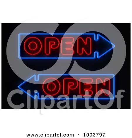 Clipart Neon Open Arrow Signs - Royalty Free CGI Illustration by stockillustrations