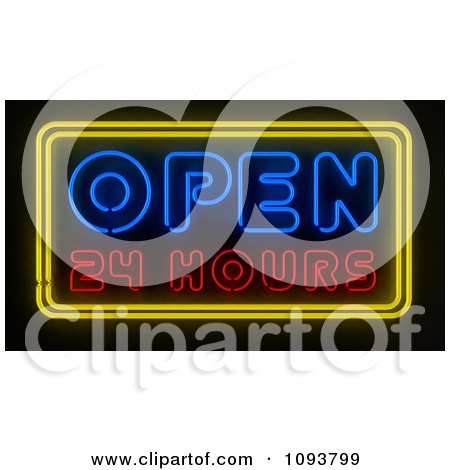 Clipart Neon Open 24 Hours Sign - Royalty Free CGI Illustration by stockillustrations
