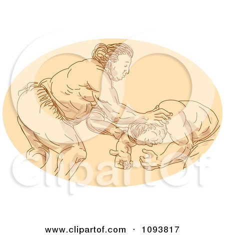 Clipart Sketched Sumo Wrestlers - Royalty Free CGI Illustration by patrimonio