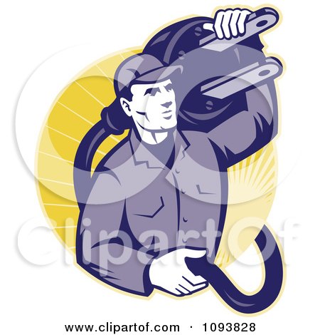 Clipart Retro Electrician Carrying A Heavy Plug - Royalty Free CGI Illustration by patrimonio