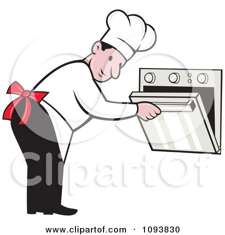 Clipart Male Chef Bending Over And Peeking In An Oven - Royalty Free Vetor Illustration by patrimonio