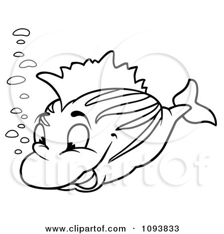 Clipart Outlined Fish And Bubbles - Royalty Free Vector Illustration by dero