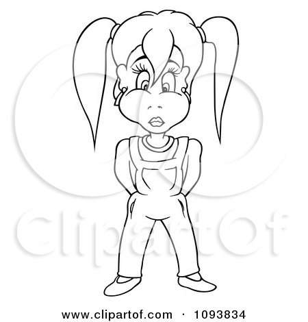 Clipart Outlined Girl Holding Her Hands Behind Her Back - Royalty Free Vector Illustration by dero