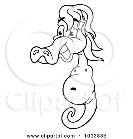 Clipart Outlined Seahorse With Long Hair - Royalty Free Vector Illustration by dero