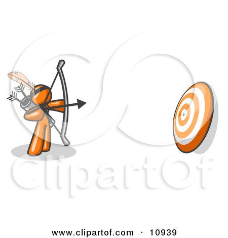 Orange Man Aiming a Bow and Arrow at a Target During Archery Practice Clipart Illustration by Leo Blanchette