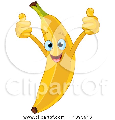 Clipart Happy Banana Character Holding Two Thumbs Up - Royalty Free Vector Illustration by Pushkin