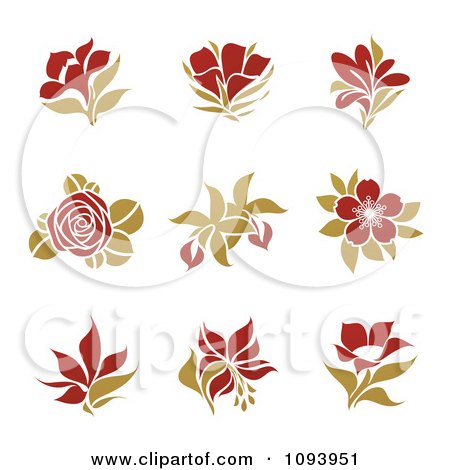 Clipart Red And Green Flower Logos - Royalty Free Vector Illustration by elena