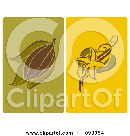 Clipart Vanilla Flowers And Blossoms On Green And Yellow Panels - Royalty Free Vector Illustration by elena