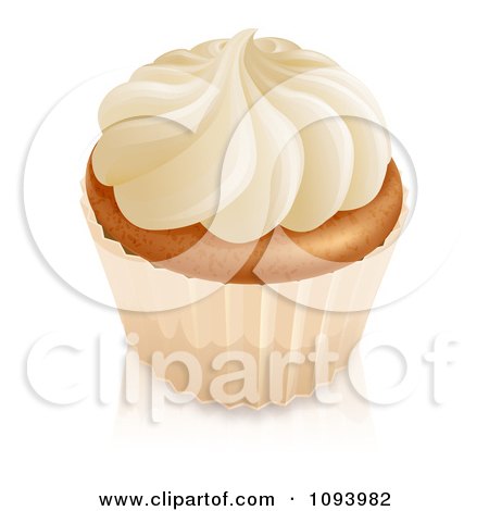 Clipart 3d Vanilla Cupcake With White Frosting And A White Wrapper - Royalty Free Vector Illustration by AtStockIllustration