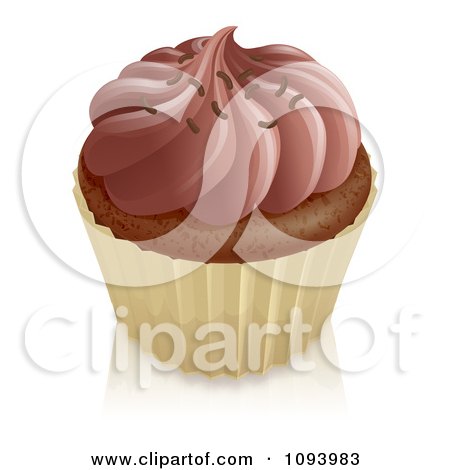 Clipart 3d Chocolate Cupcake With Frosting Sprinkles And A White Wrapper - Royalty Free Vector Illustration by AtStockIllustration