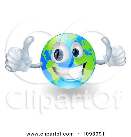 Clipart Happy 3d Globe Holding Two Thumbs Up - Royalty Free Vector Illustration by AtStockIllustration
