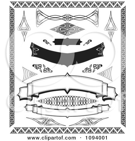 Clipart Black And White Banners And Borders - Royalty Free Vector Illustration by Chromaco
