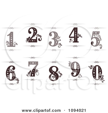 Clipart Vintage Numbers 1 Through 0 With Flourishes And Rule Dividers - Royalty Free Vector Illustration by Vector Tradition SM