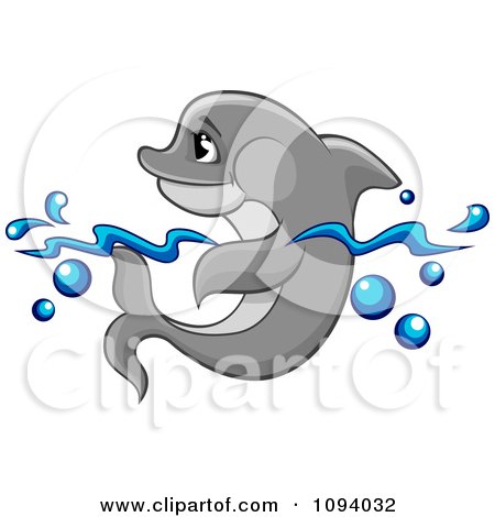 Clipart Gray Dolphin Wading In The Surf - Royalty Free Vector Illustration by Vector Tradition SM