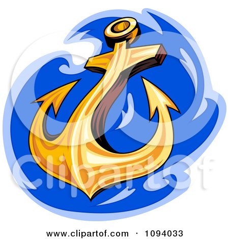 Clipart Gold Anchor And Blue Water - Royalty Free Vector Illustration by Vector Tradition SM