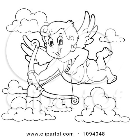 Clipart Outline Of A Valentine Cupid Shooting A Heart Arrow 1 - Royalty Free Vector Illustration by visekart