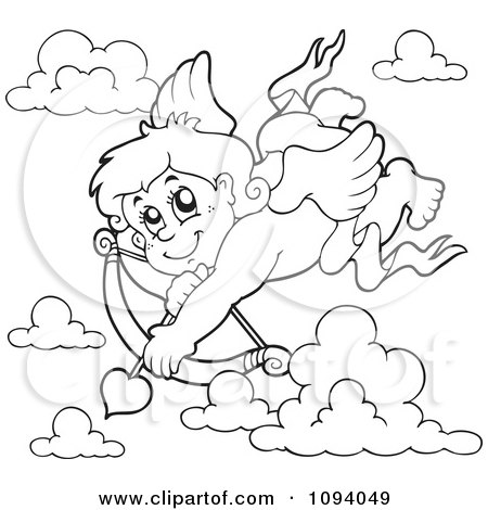 Clipart Outline Of A Valentine Cupid Shooting A Heart Arrow 2 - Royalty Free Vector Illustration by visekart