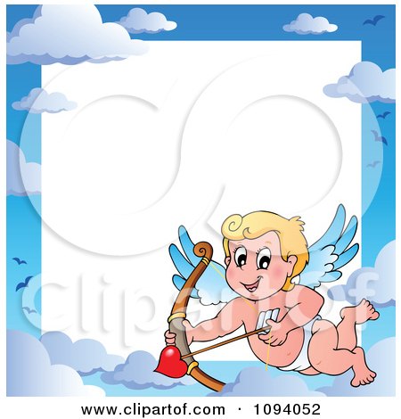 Clipart Valentine Cupid And Sky Frame With White Copyspace - Royalty Free Vector Illustration by visekart