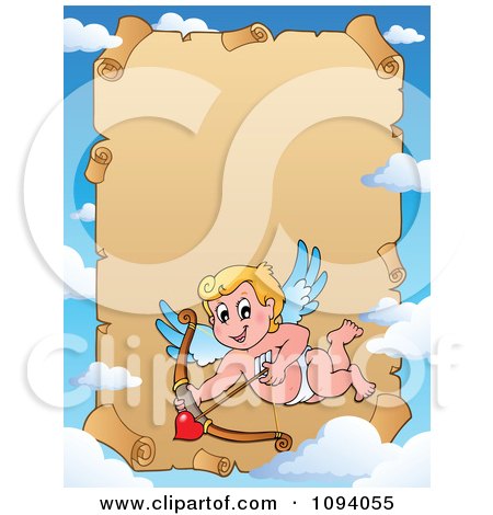 Clipart Valentine Cupid And Sky Frame With Parchment Copyspace - Royalty Free Vector Illustration by visekart