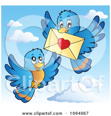 Clipart Blue Birds Exchanging A Love Letter Envelope - Royalty Free Vector Illustration by visekart