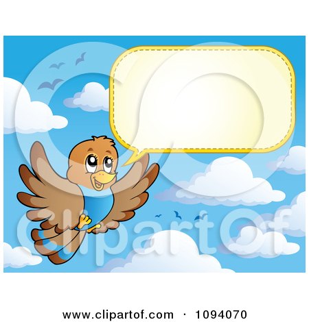 Clipart Brown Bird Flying And Talking In The Sky - Royalty Free Vector Illustration by visekart