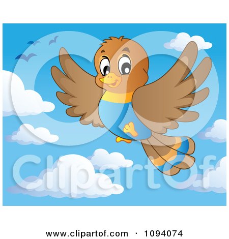 Clipart Brown Bird Flying In The Sky - Royalty Free Vector Illustration by visekart