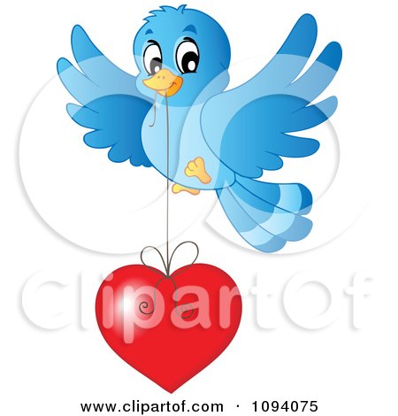Clipart Blue Bird Flying With A Red Heart - Royalty Free Vector Illustration by visekart