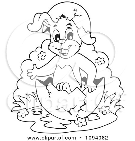 Clipart Outlined Easter Bunny In An Egg Shell - Royalty Free Vector Illustration by visekart