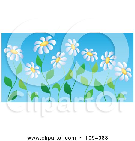 Clipart White Daisy Flowers On Curvy Stems - Royalty Free Vector Illustration by visekart